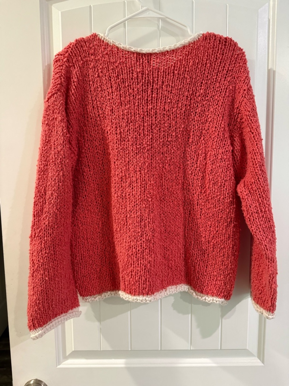 BKE Chunky Coral Knit Sweater with Ivory Trim
